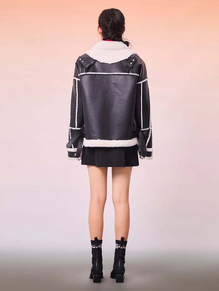 Mukzin   |    Black and White -Block Lambskin Coat