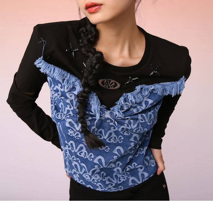 Mukzin   |    Denim Chic Retro Bow Top