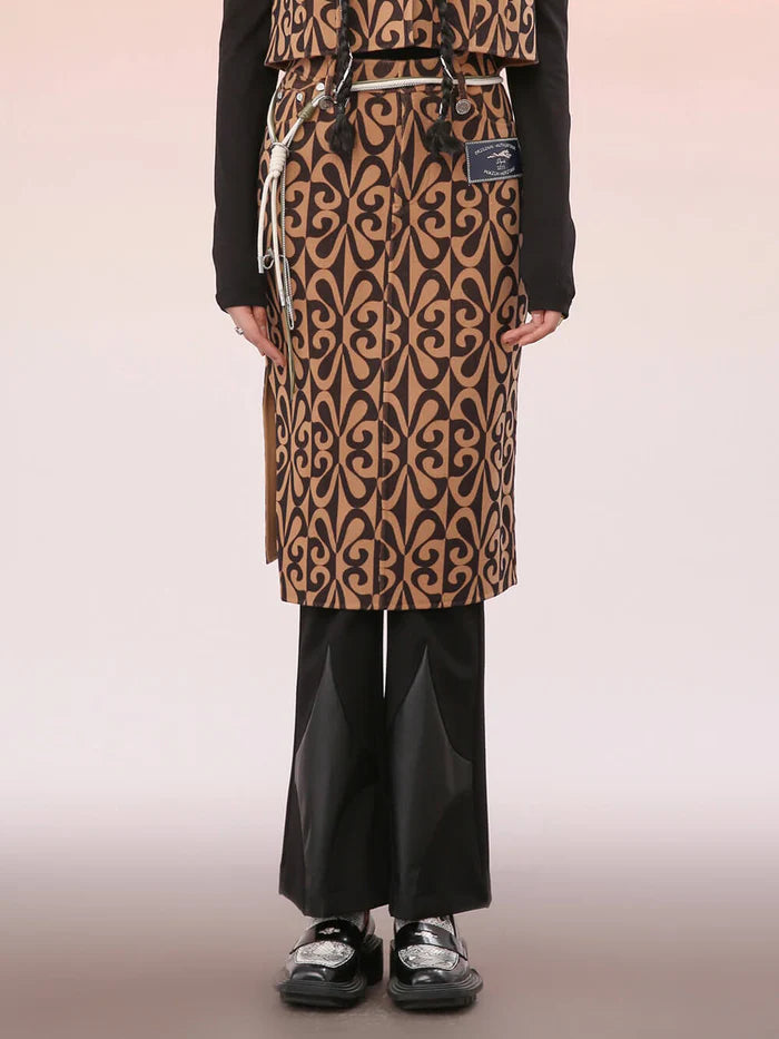 Mukzin   |     70&#39;s Style Brown Double-Sided Nylon Skirt