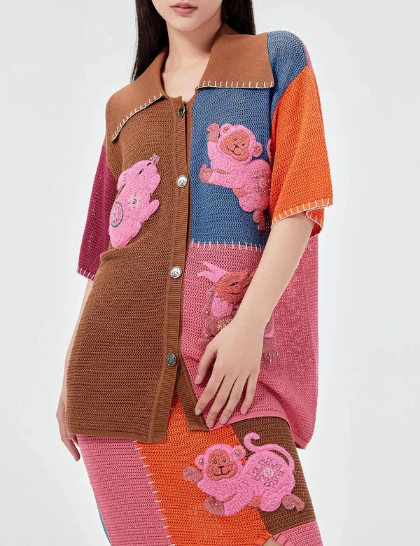 Mukzin   |    Multi-color Patchwork Knitted Shirt