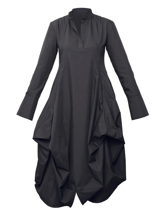 Metamorphoza   |    Maxi Asymmetric Collar Shirt Dress (Red, Black, Green)