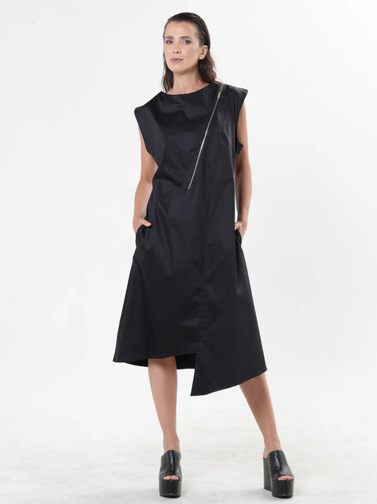 Metamorphoza   |    Midi Zipper Dress In Black