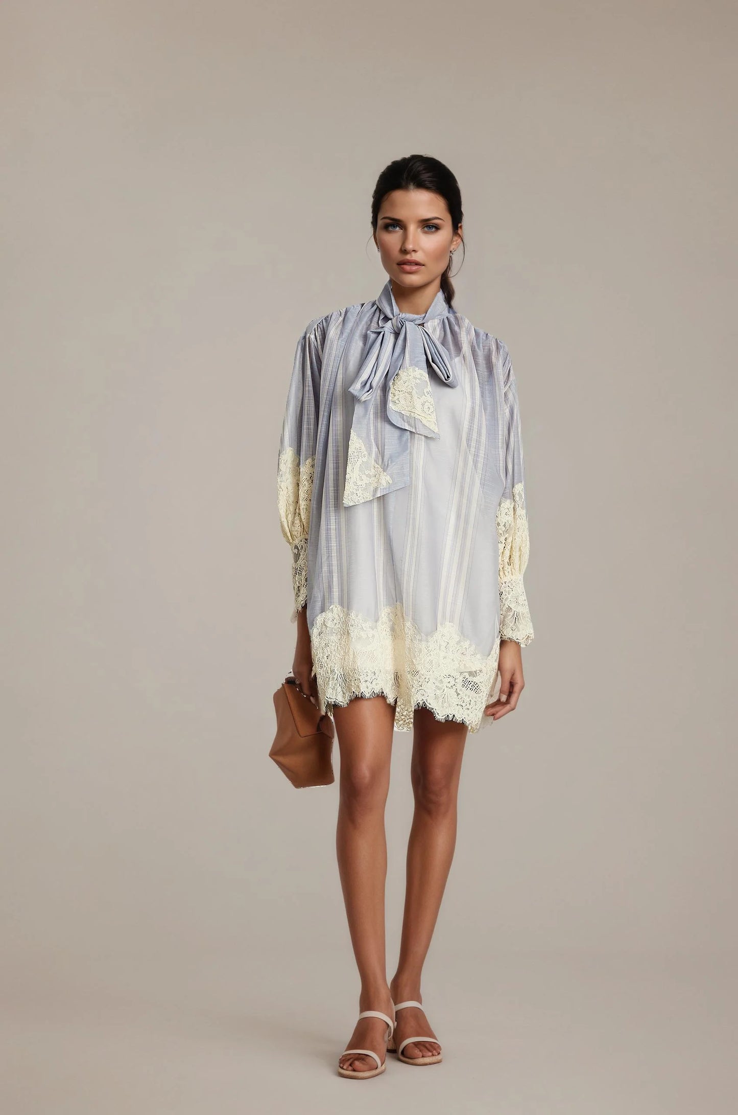 Relvoux   |    Paulette Mini Dress With Floral Lace Embroidery