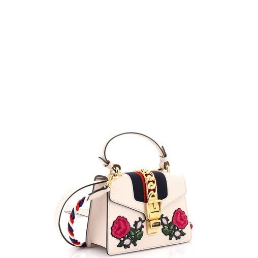 Gucci   |   Sylvie Top Handle Bag Embroidered Leather Mini