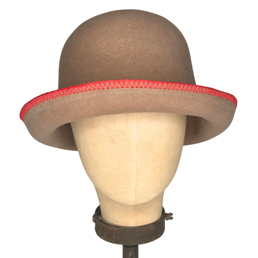 Hat   |    Wool Camel and Red Whip Stitch 6-Way Cloche Hat