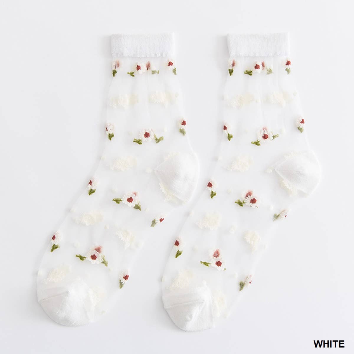 ,....SI-25730 DAISY SHEER SOCKS: WHITE-163964 / OS