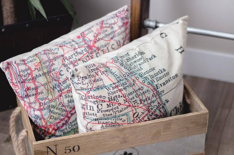 Cushion_Map Pillow Throw Pillow Decorative Map Pillow: Cover with Pillow Insert