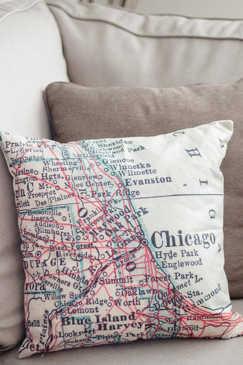 Cushion_Map Pillow Throw Pillow Decorative Map Pillow: Cover with Pillow Insert