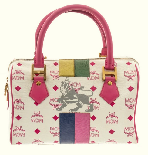 MCM Pink &amp; White Lion Boston Bag - TAO 919