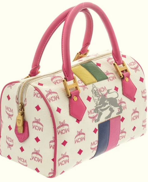 MCM Pink &amp; White Lion Boston Bag - TAO 919