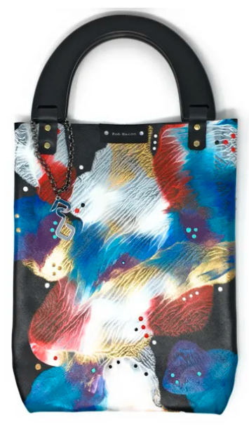 ROB BACON HAND PAINTED BLACK LEATHER SLIM TOTE BAG - TAO 919